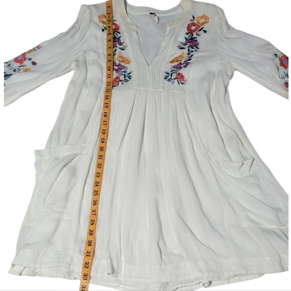 Free People Mia Embroidered Gauze Mini Dress White Boho Peasant Small - Picture 4 of 12